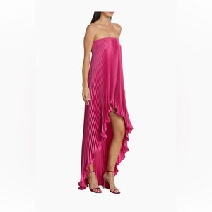L'Idee
Les Éléments Feminite Pleated Satin High-Low Strapless Dress
Cerise